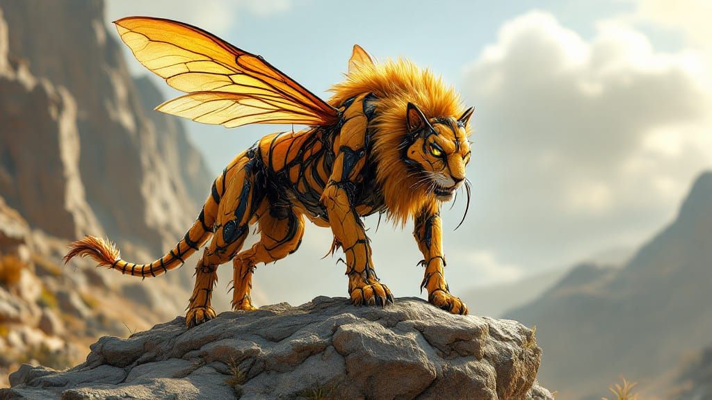 Hornet Wasp Lion in Biomechanical Style
