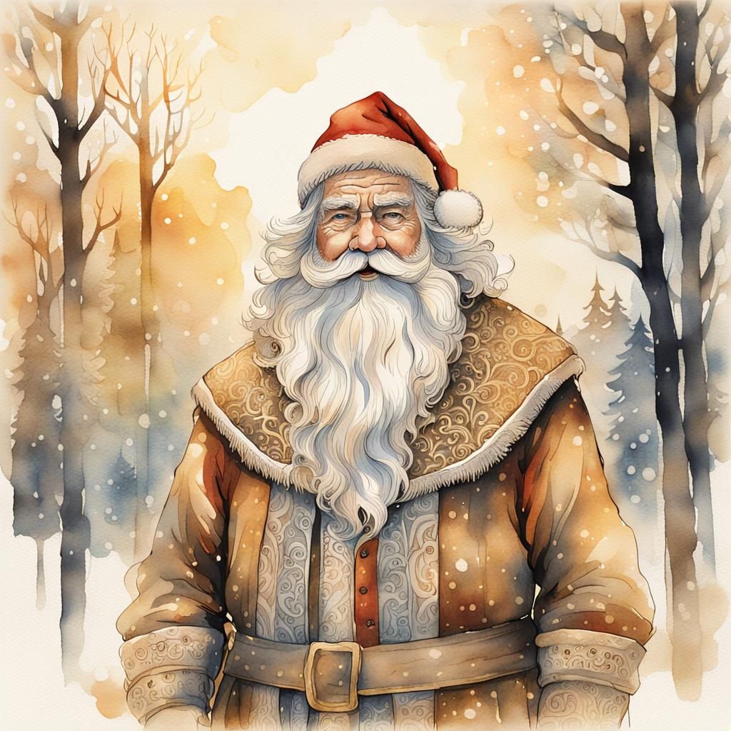 Joulupukki in Finnish Folk Art Style
