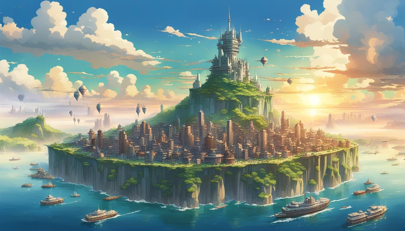 Island Metropolis in Studio Ghibli Anime Style