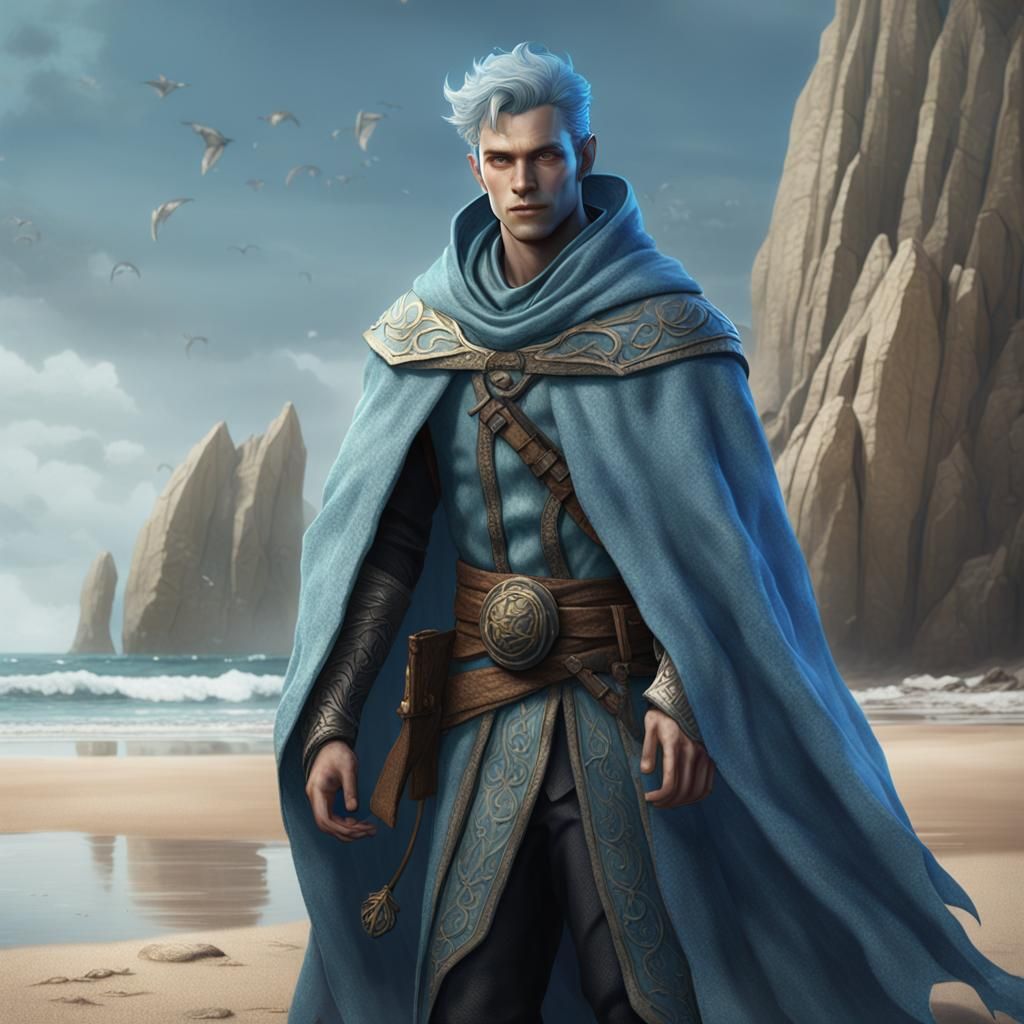 Sea Elf on Sandy Beach: Fantasy Concept Art