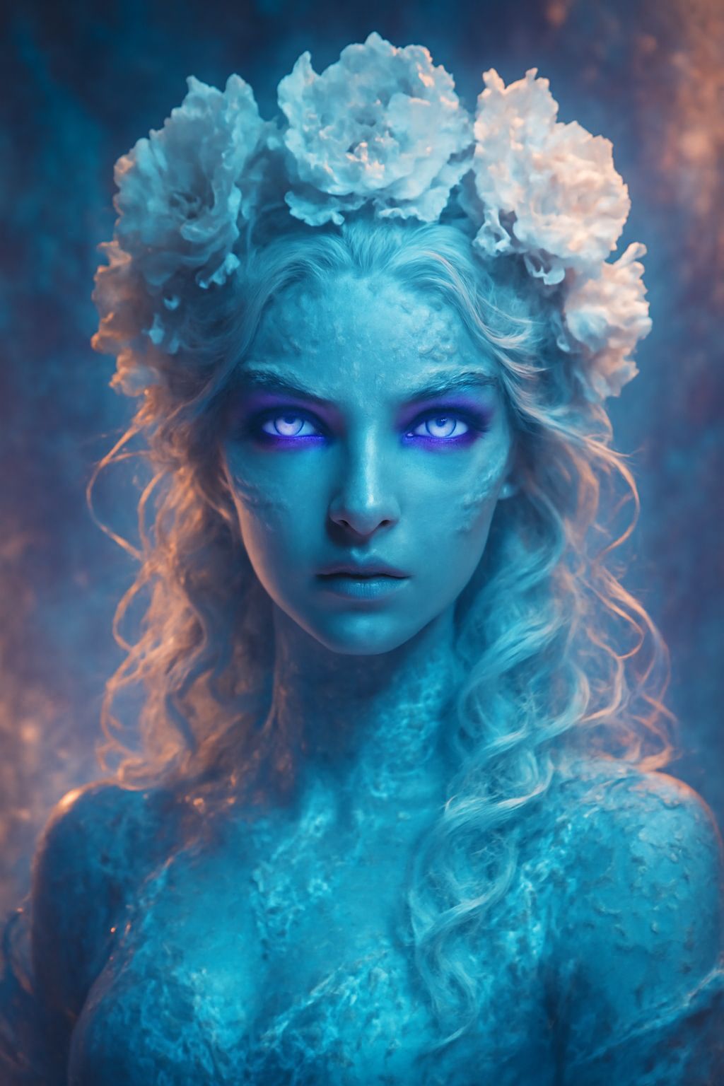 Icy Queen Portrait with Violet Eyes, 8K Resolution