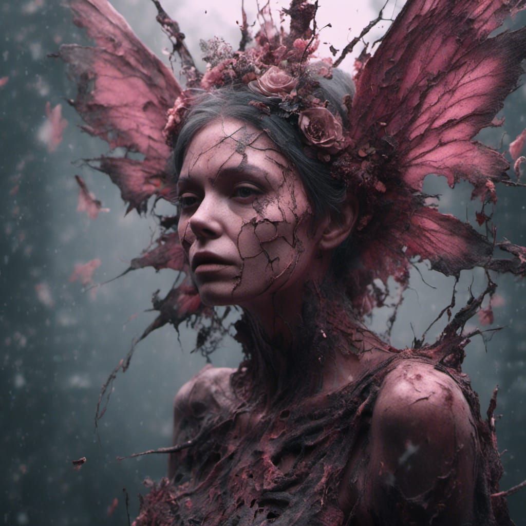 Macabre Pregnant Fairy with Cracked Skin, Digital Art