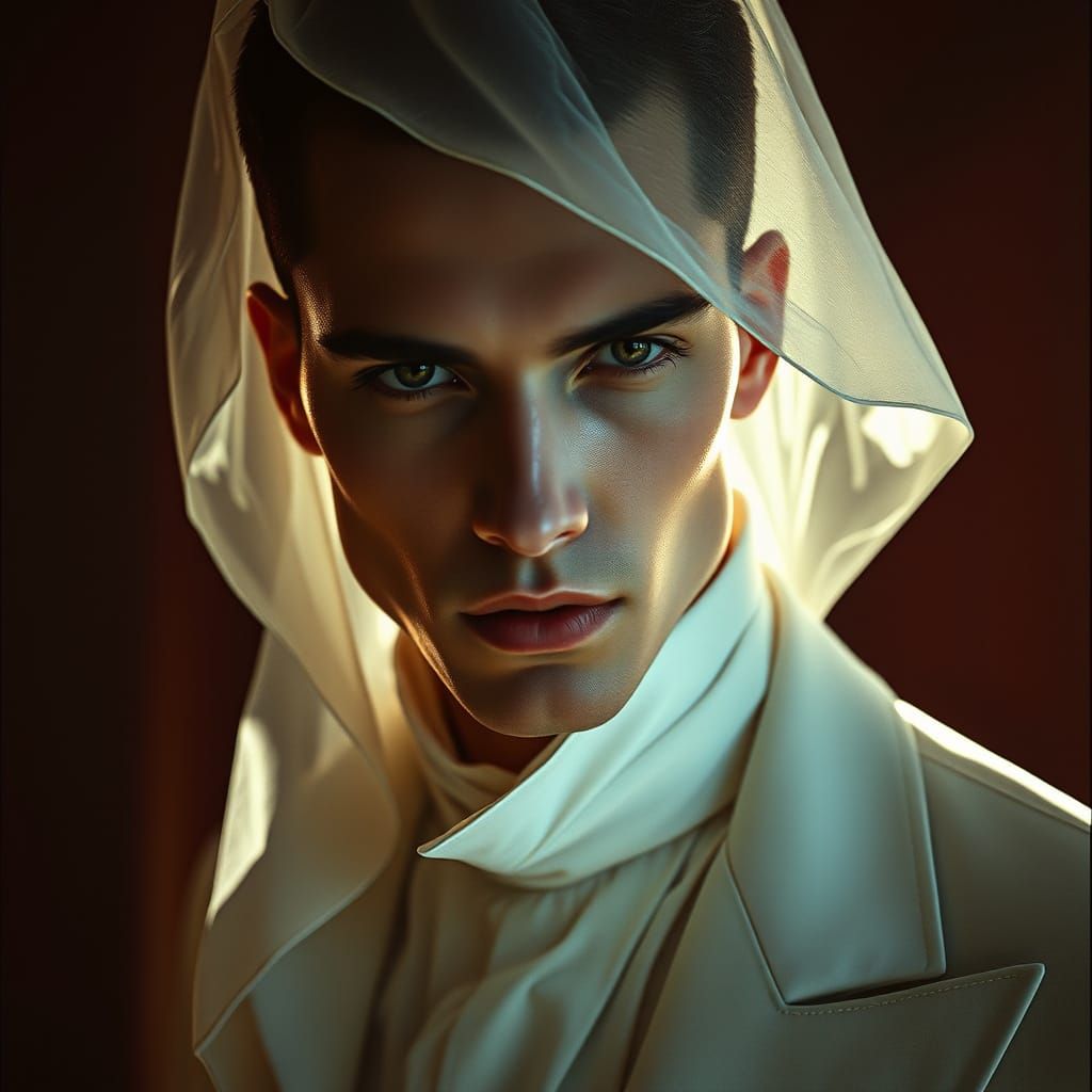 Ethereal Male Model in Architectural Haute Couture