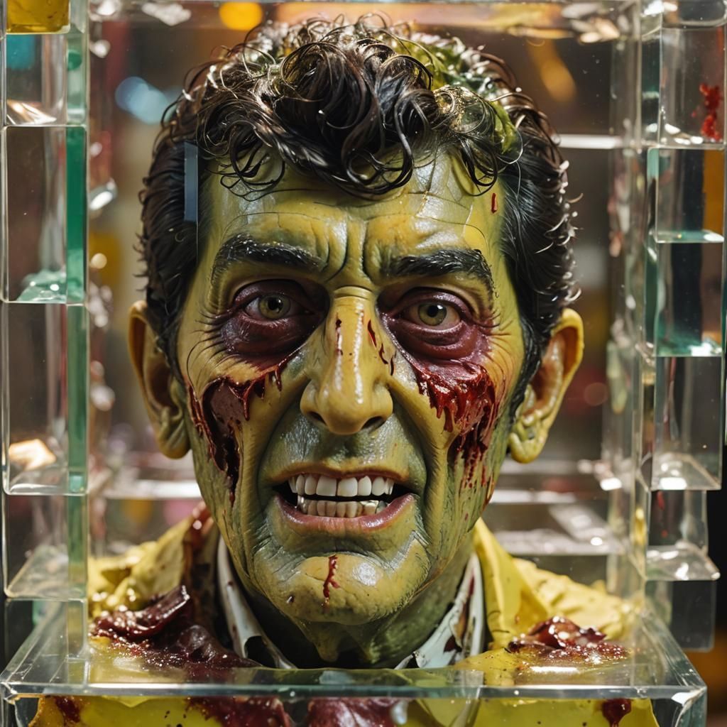 Zombie Dean Martin in Crystal Cube, Hyperrealistic Style