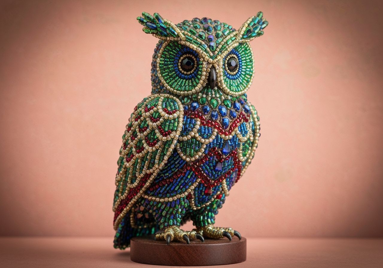Beaded Owl Sculpture in 1920s Style