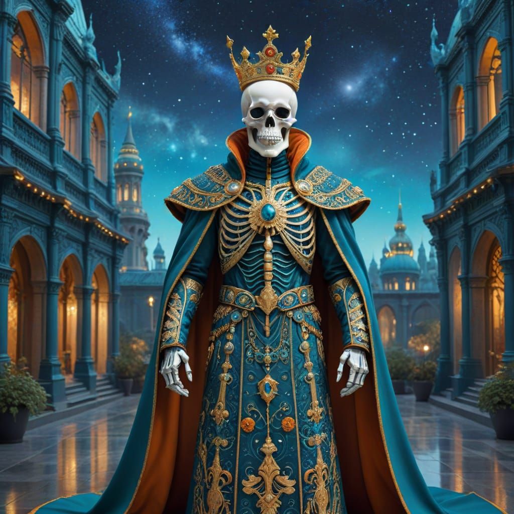 Regal Skeleton in Futuristic Palace Diorama