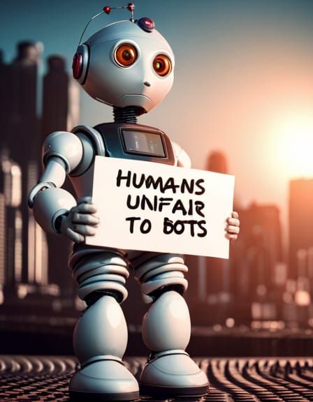Robot Protest in Bladerunner-esque Cyberpunk Cityscape