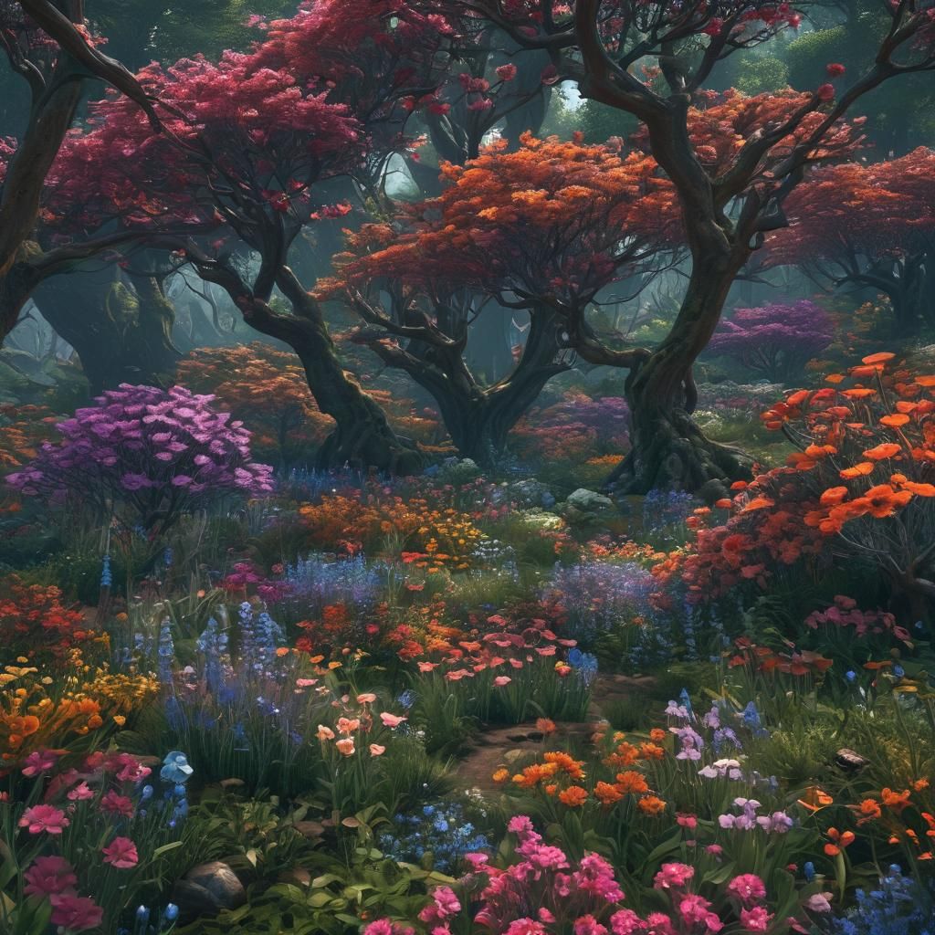Otherworldly Flower Grove: Detailed Matte Painting