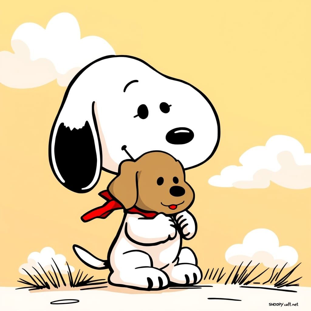 Snoopy and Labrador Puppy, Comic Style Illustration