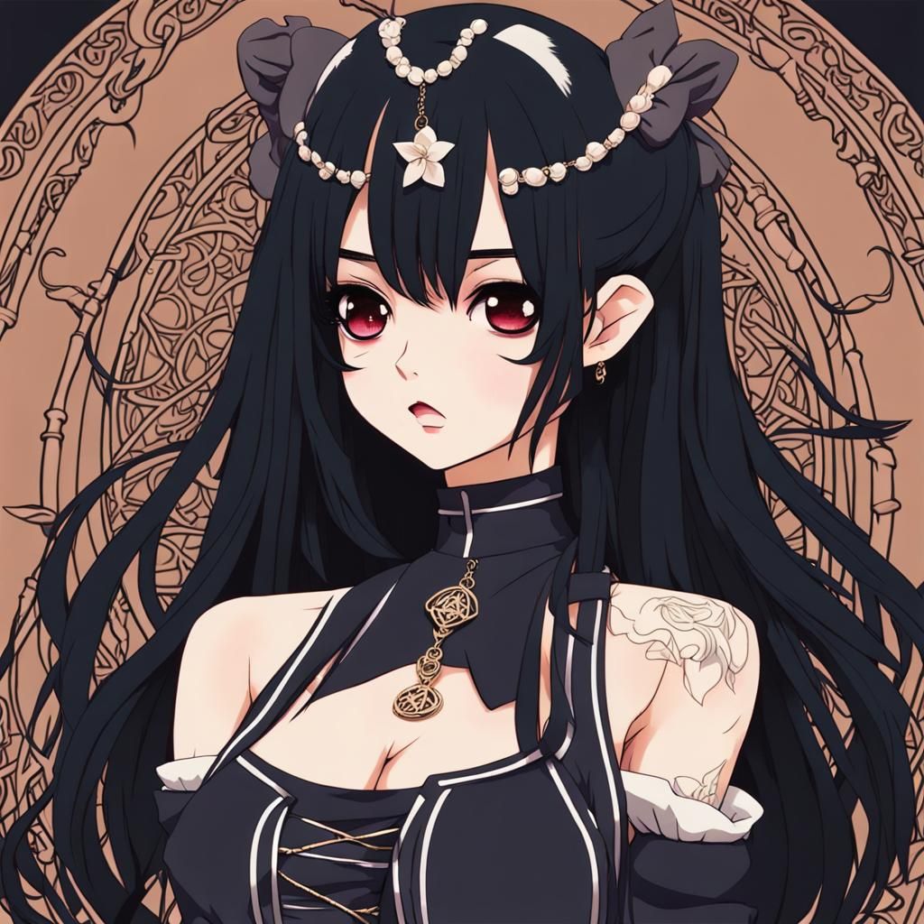 Angelic Goth Girl with Tattoos in Anime Style