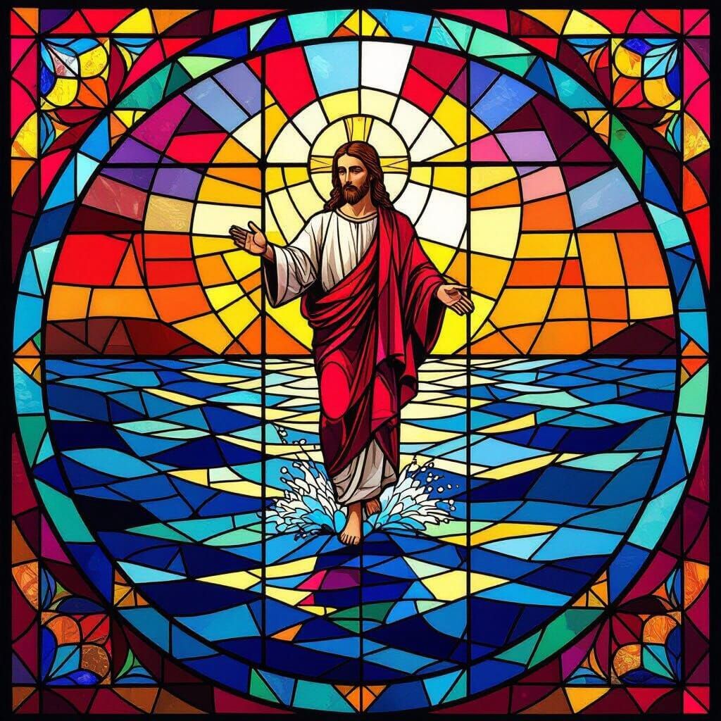 Stained Glass Jesus Walks on Water Kaleidoscope