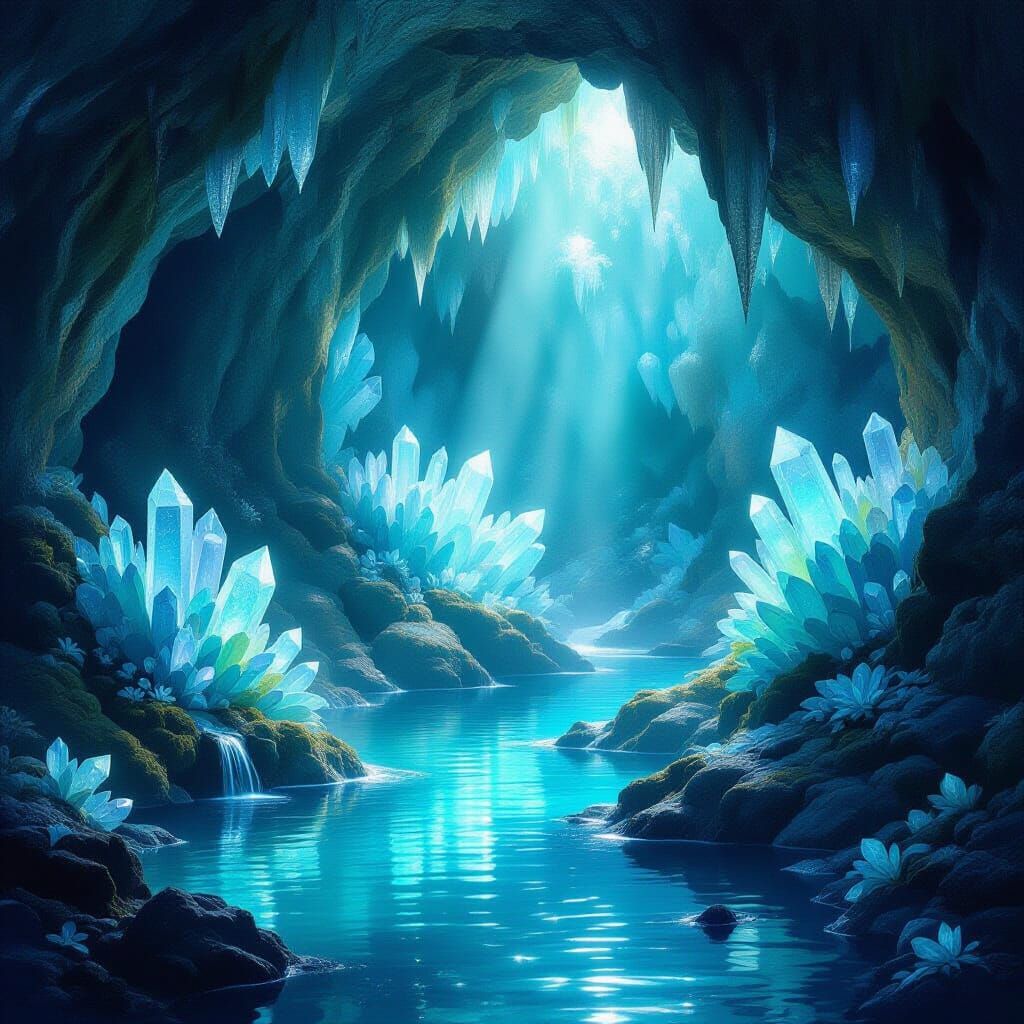 Hidden Cavern With Glowing Hemimorphite Crystals