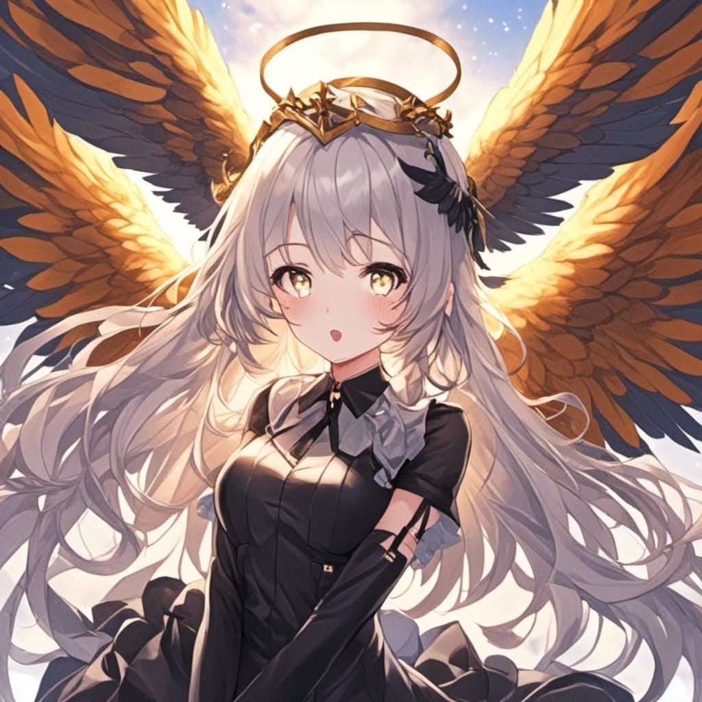 Manga Schoolgirl with Fallen Angel Wings