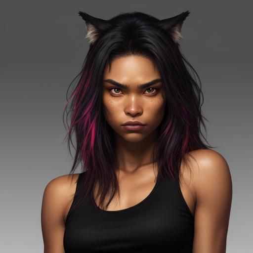 Hyperrealistic Werewolf Girl in Red Crop Top
