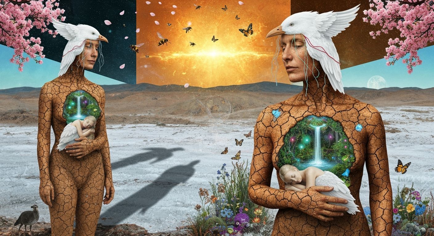 Mystical Shaman in Bioluminescent Frozen Oasis