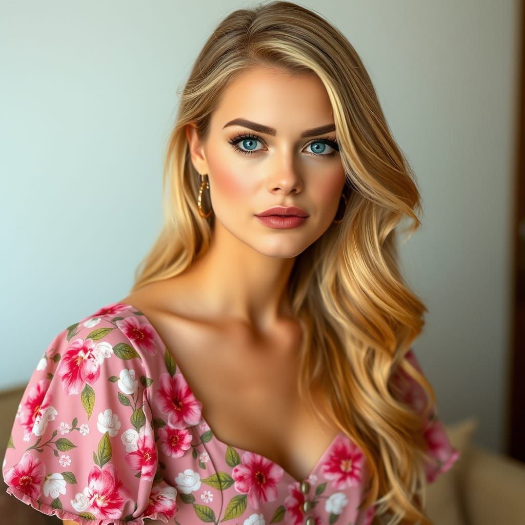 Beautiful Woman in Floral Dress