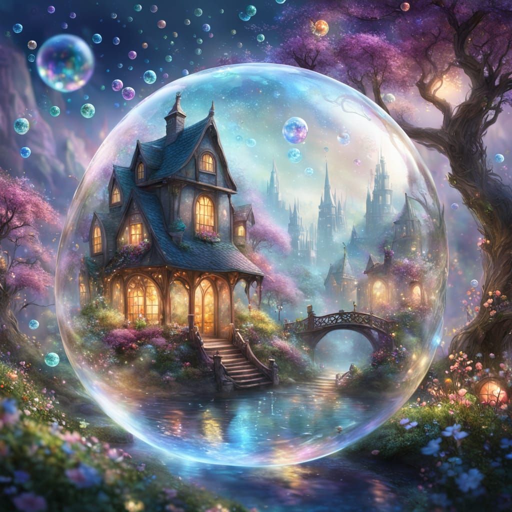 Glass Bubble With Spring Scene & Fairy Lights