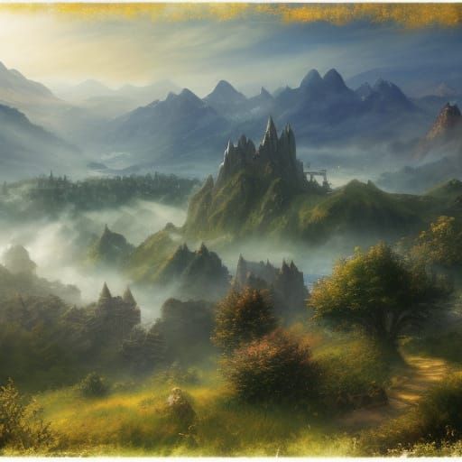 Middle-earth Dawn: A Watercolor Fantasy Landscape