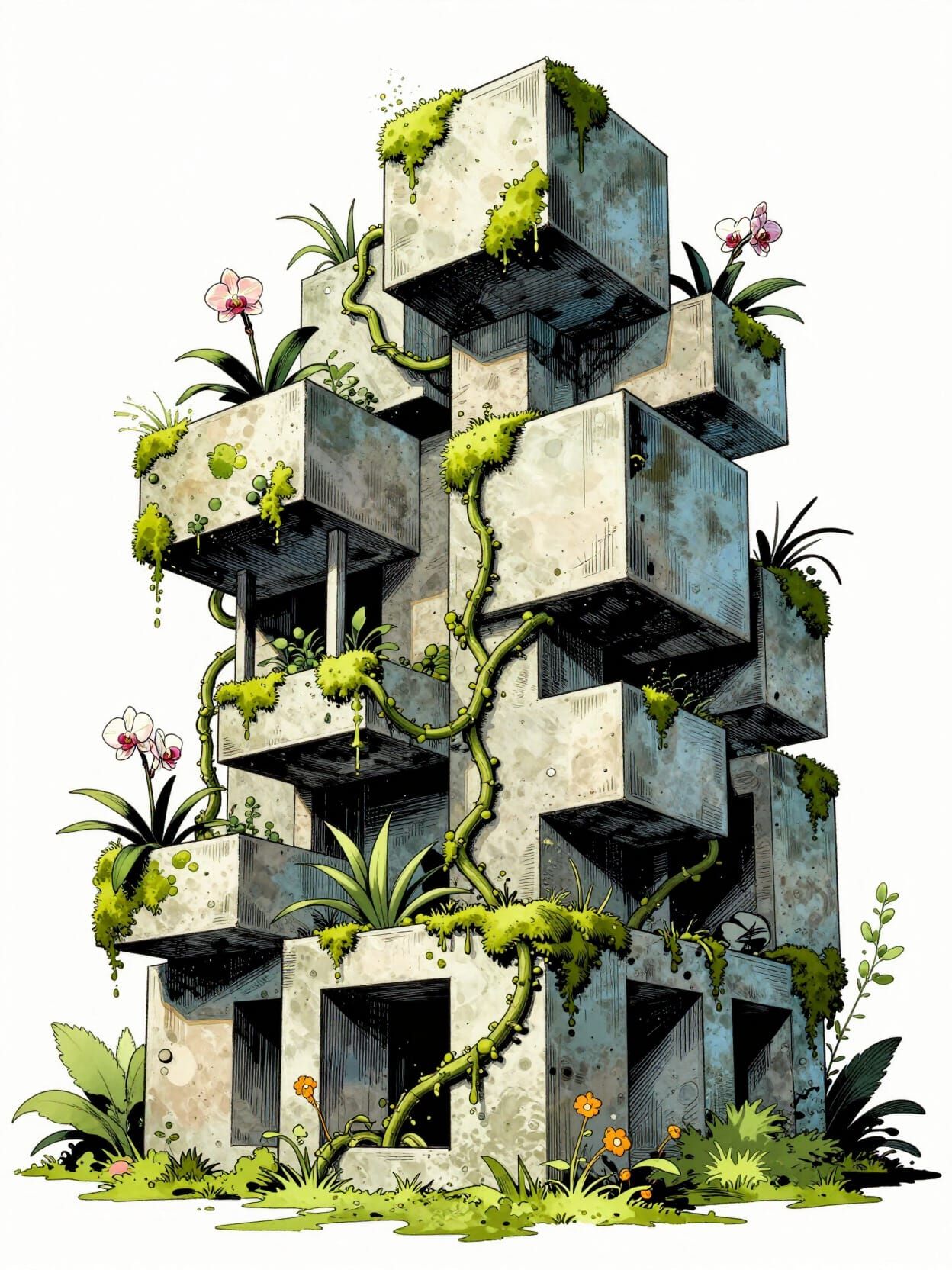 Plant Character Builds Geometric Biophilic Building