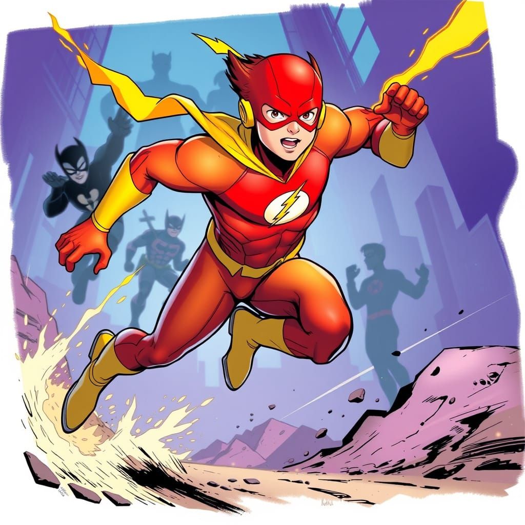 Kid Flash in Dynamic Comic Book Art Style
