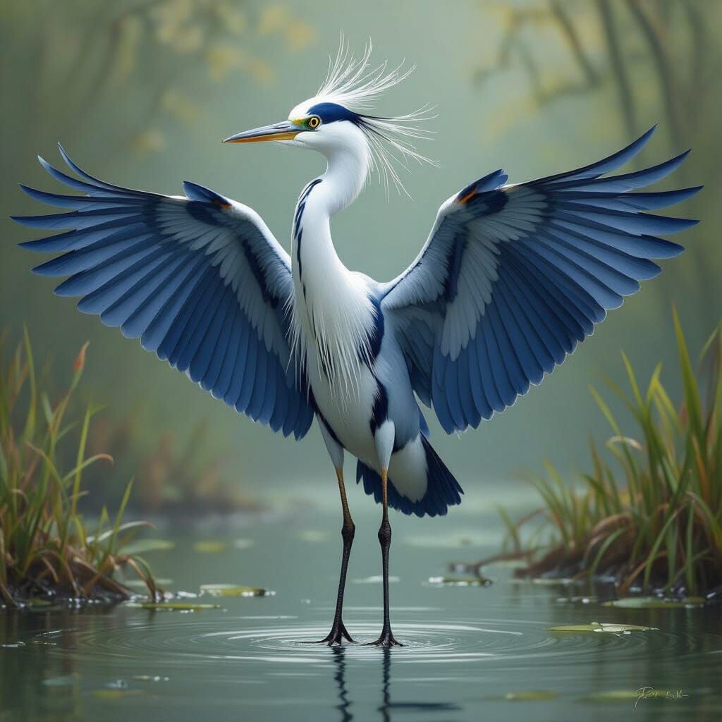 Azure-Winged Herons in Dark Fantasy Concept Art