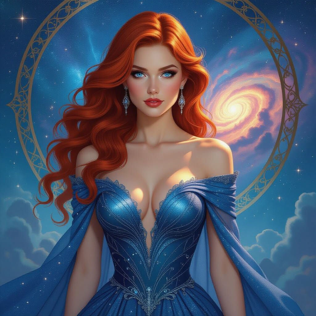 Celestial Woman Portrait in Art Nouveau Style