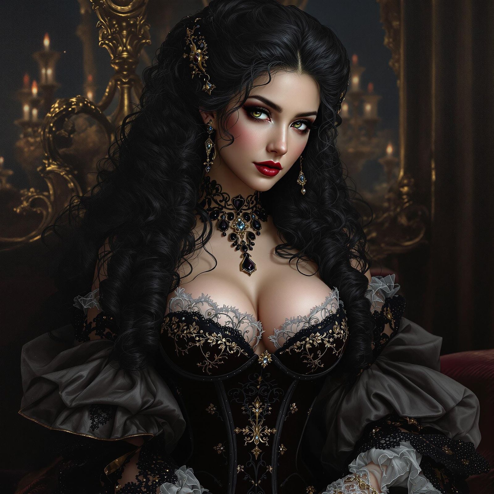 Rococo Lady Portrait in Velvet and Lace