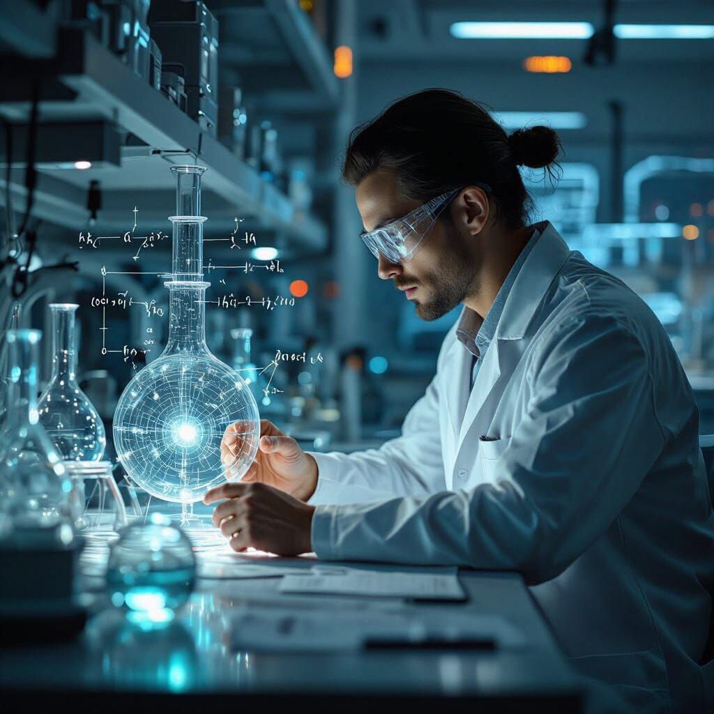 Scientist Studying Isotopic Gauge Invariance in Futuristic L...