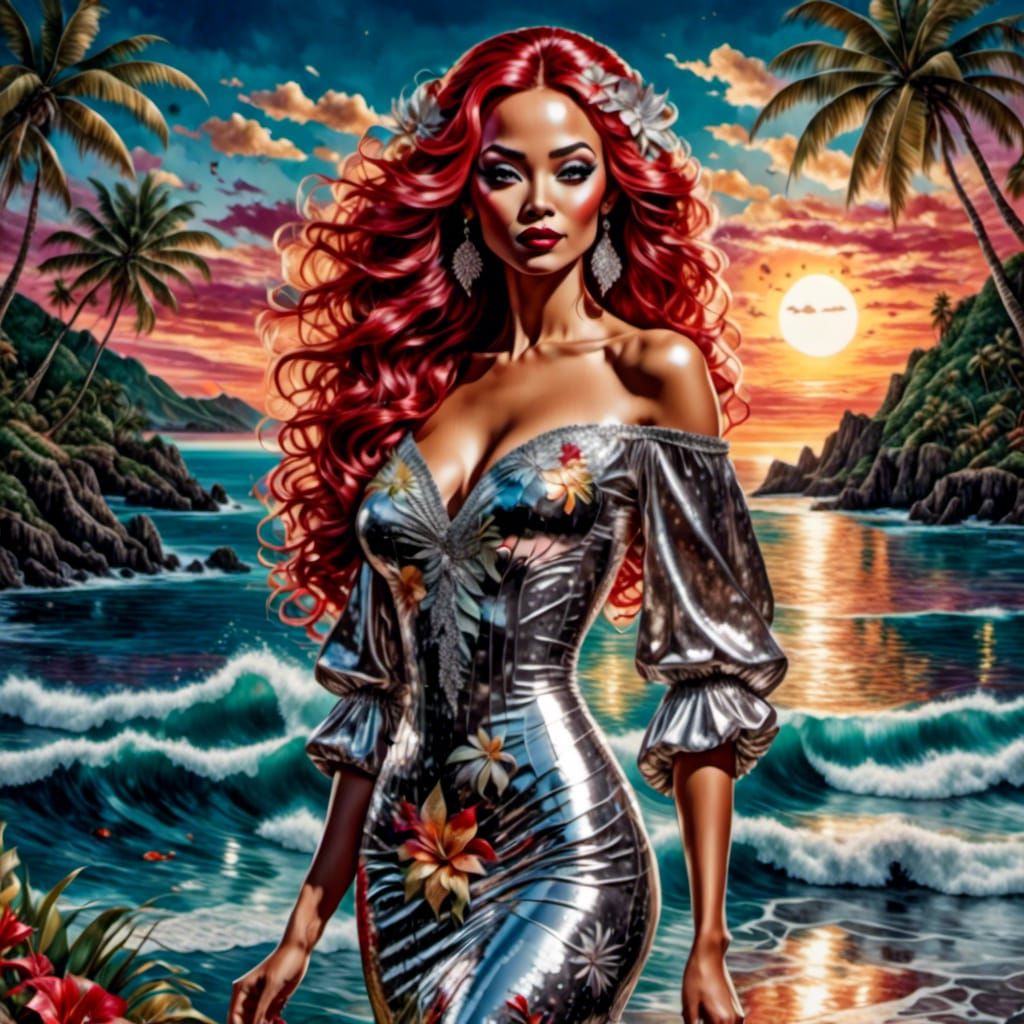 Sunset Sequin Gown: Retro-Modern Art Fusion