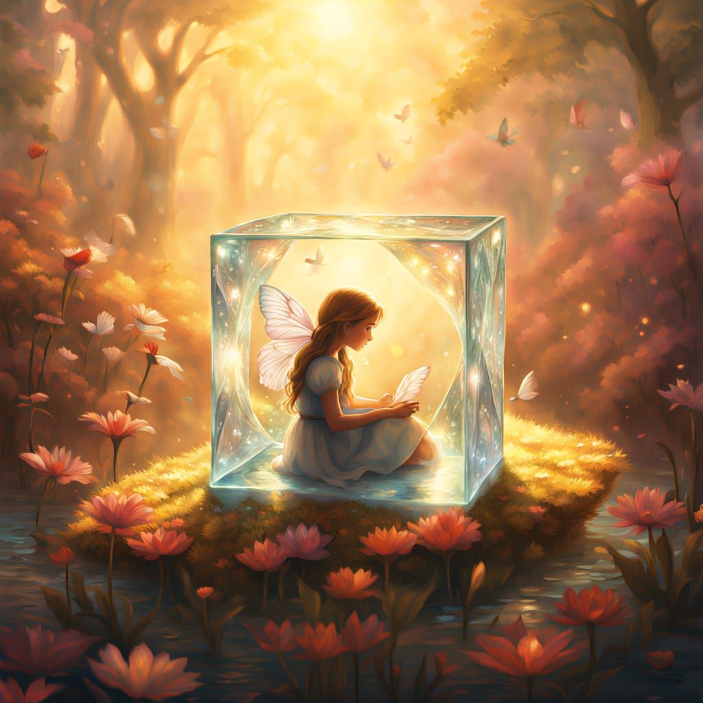 Whimsical Fantasy Scene in a Sunlit Flower Garden