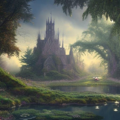 Rainbow Frog Pond in Dark Fantasy Style