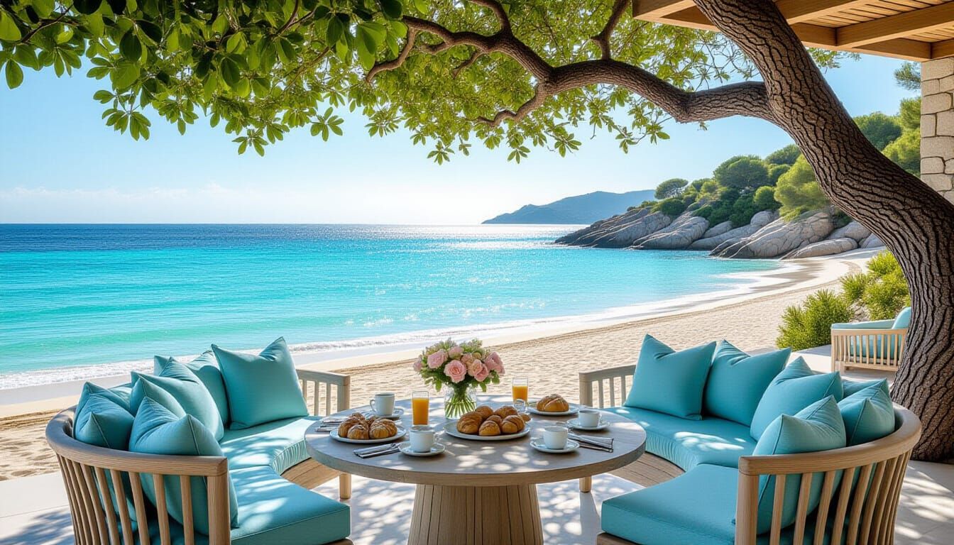 Mediterranean Villa Terrace with Turquoise Sea