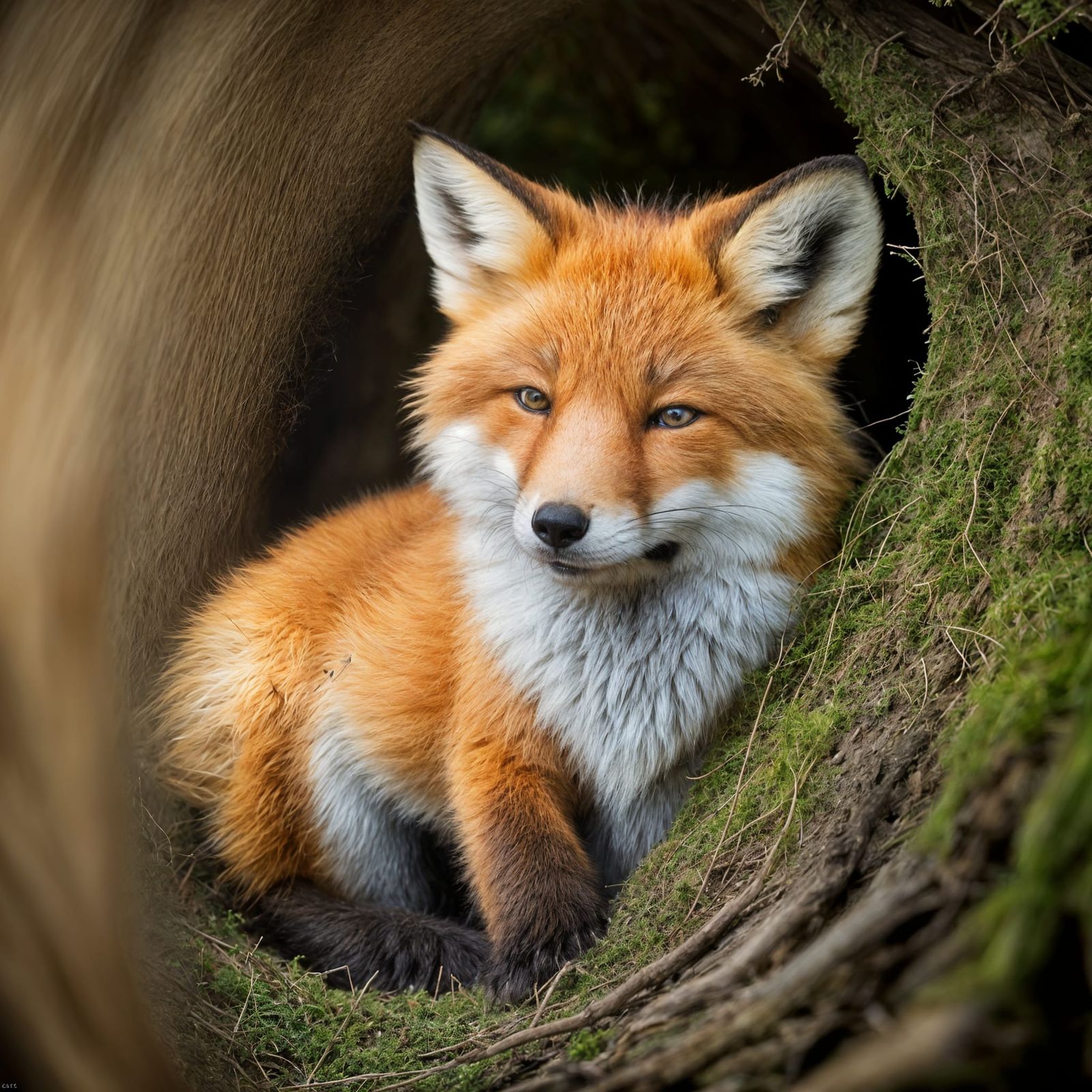 Fluffy Fox Asleep in Autumn Den