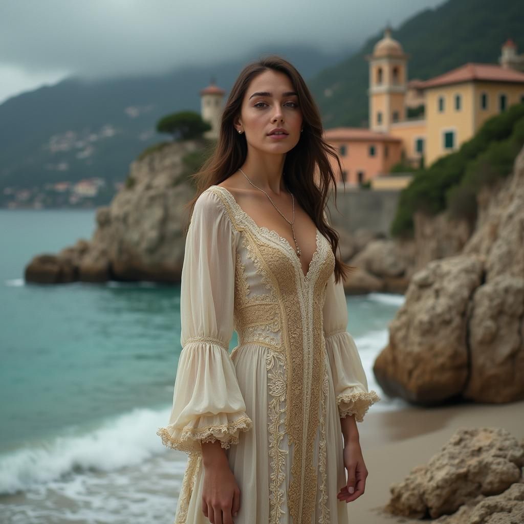 Italian Renaissance Woman on Rocky Coastline
