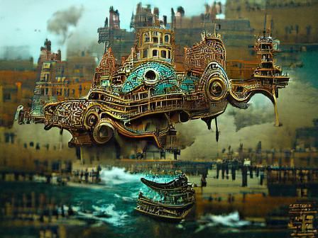 Steampunk City Destroyed by Tsunami: Art Nouveau Rococo
