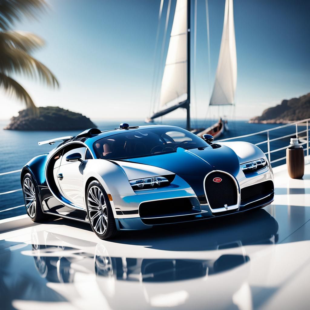 Bugatti on a Yacht: Hyperrealistic Concept Art