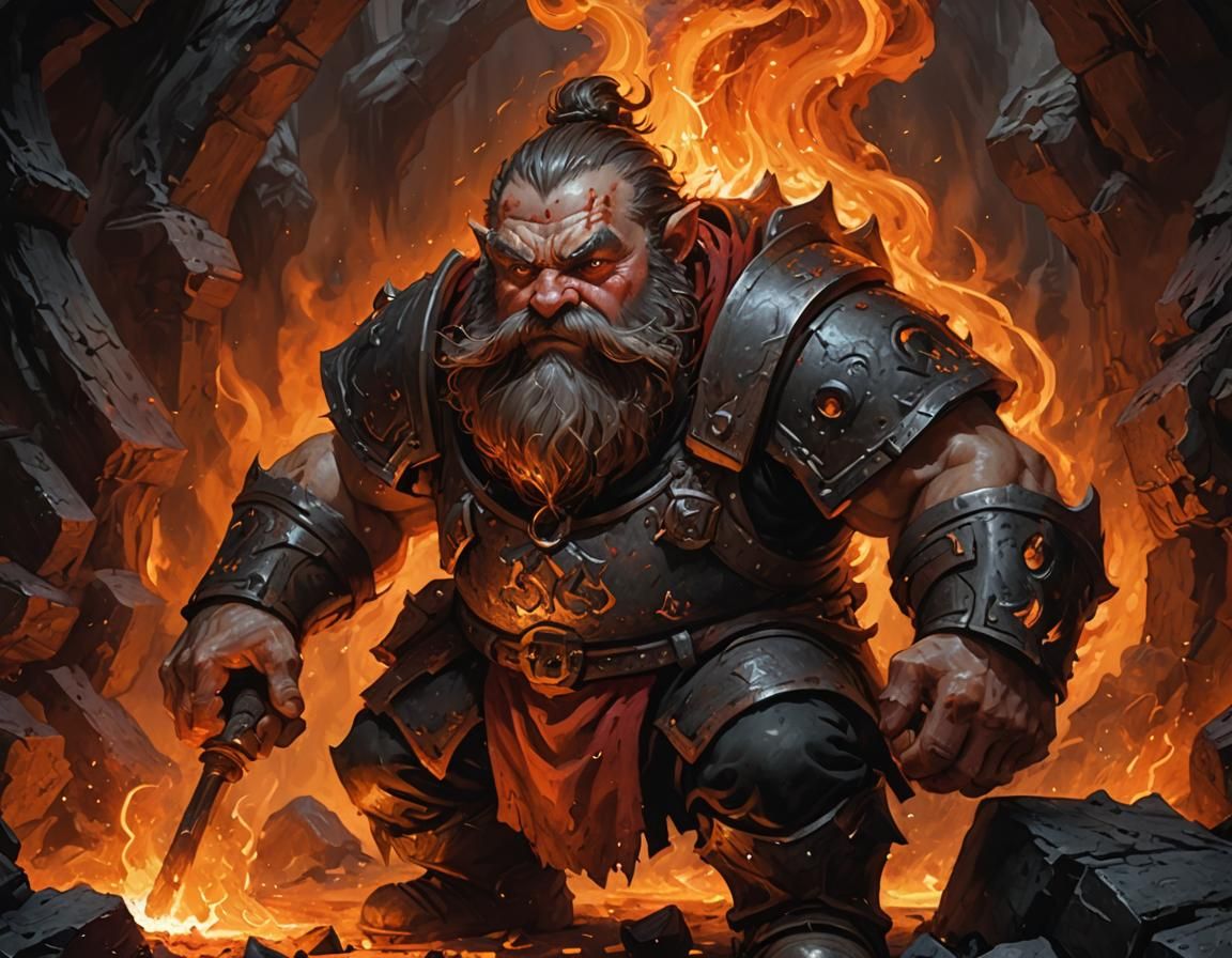 Dwarf Forging in Mythical Setting with Molten Iron