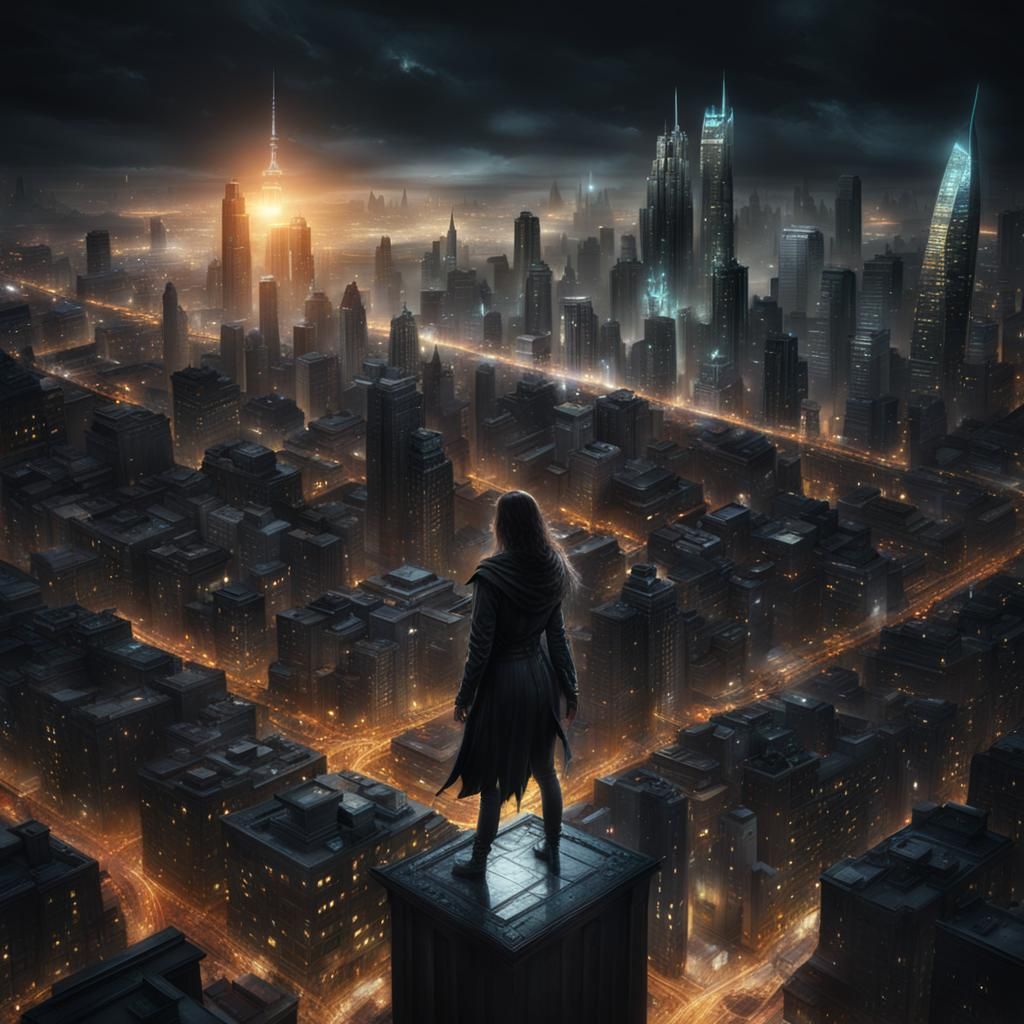 Fairy Shines in Dark Urban Cityscape