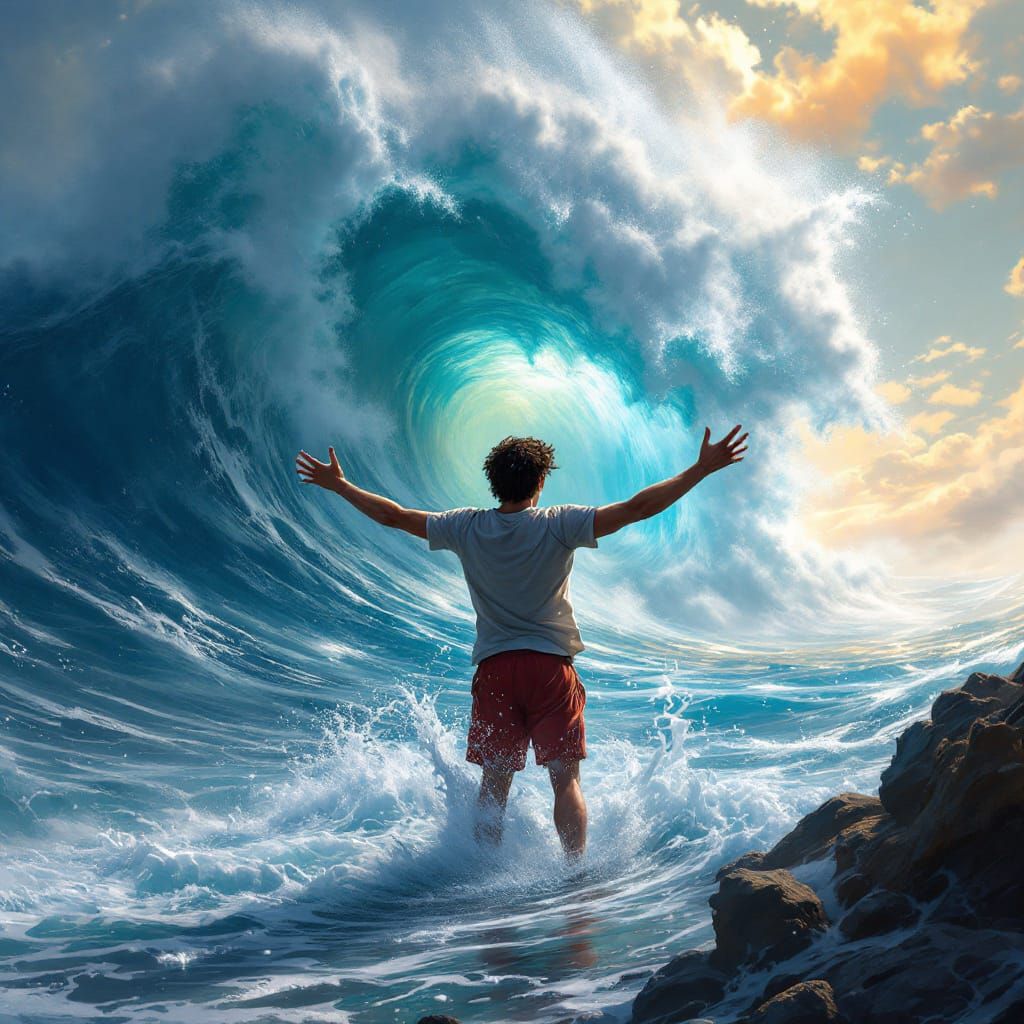 Percy Jackson Summons a Wave in Fantasy Art