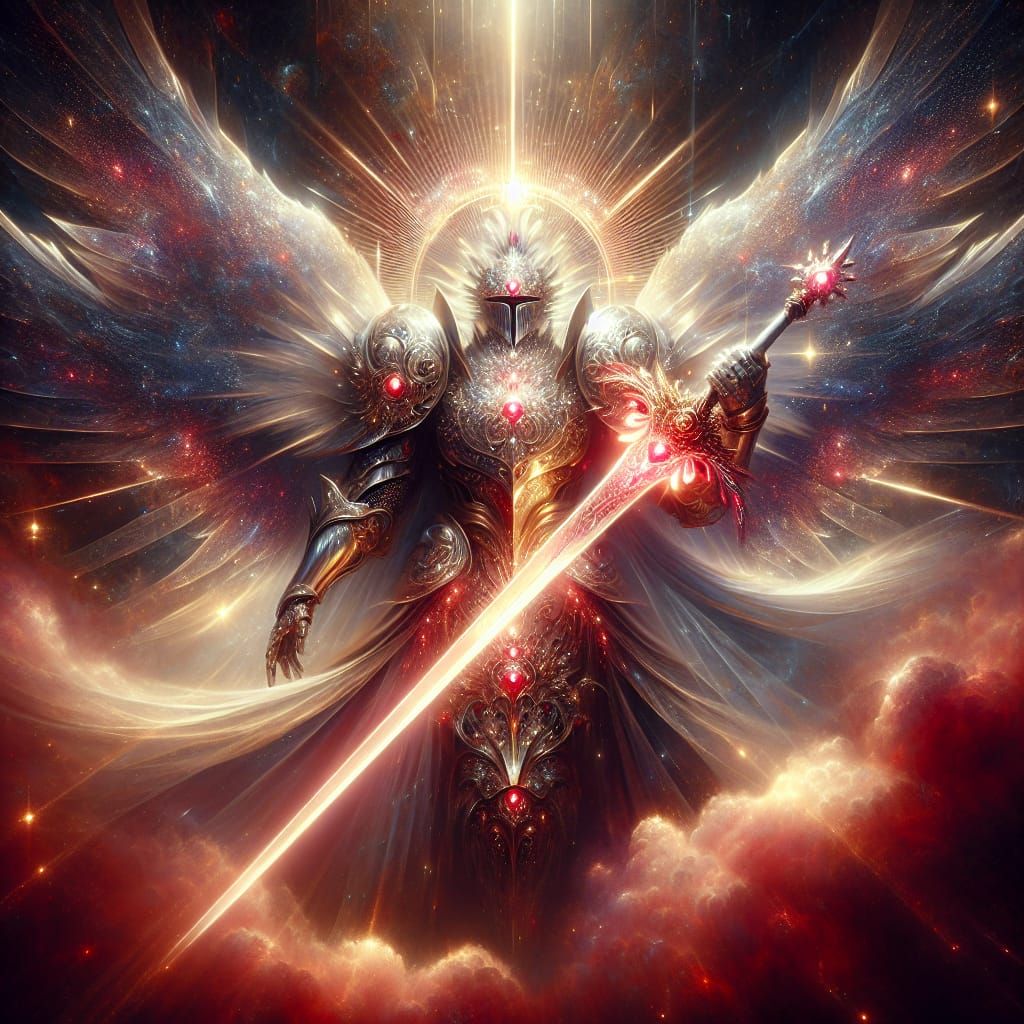 Celestial Warrior in Pearl Armor with Red Sword