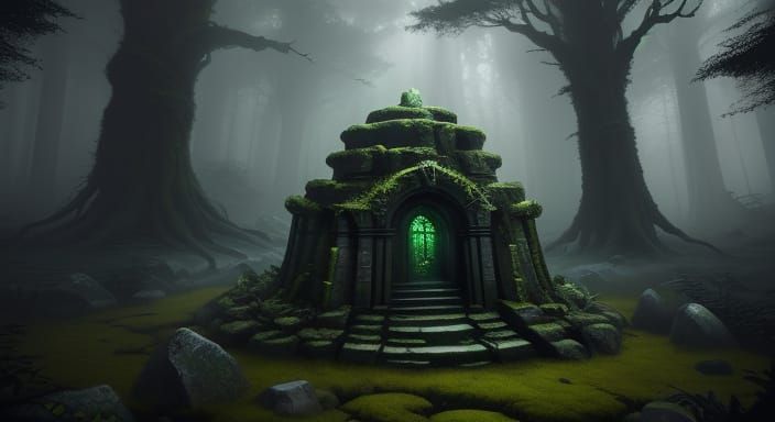 Mysterious Glowing Stone in Ancient Forest