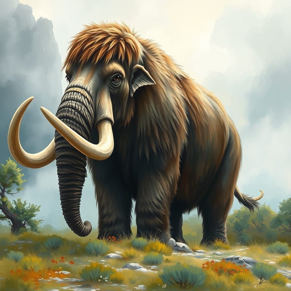 Majestic Woolly Mammoth in Impressionist Style