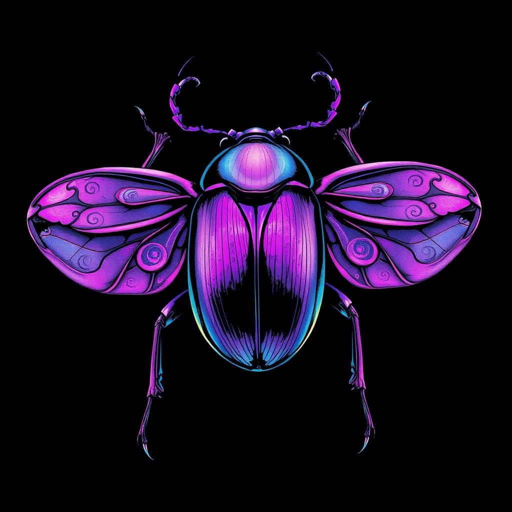 Regal, Iridescent Purple Beetle in a Comic Book Aesthetic