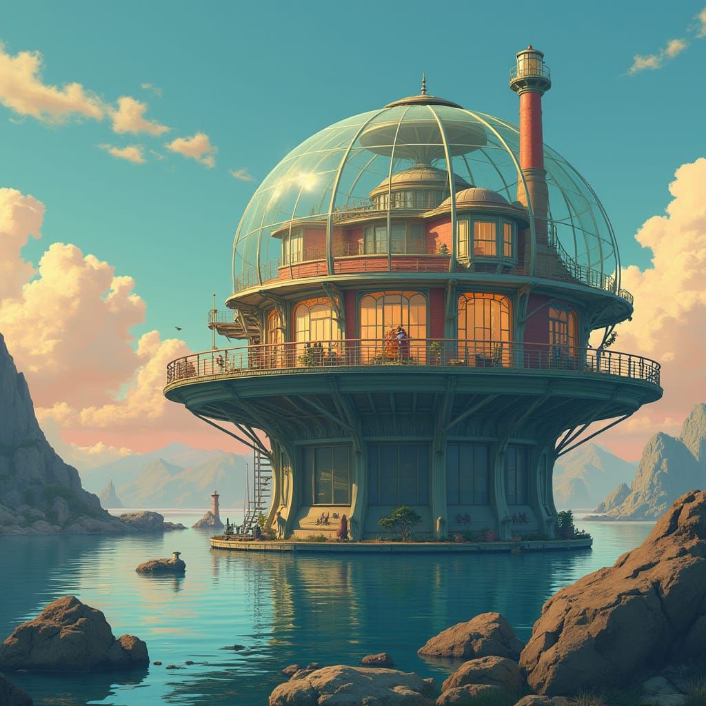 Underwater City in Golden Light, Futuristic Architecture