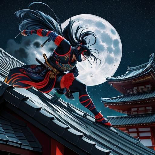 Masked Ninja Girl Katana Art in Manga Style