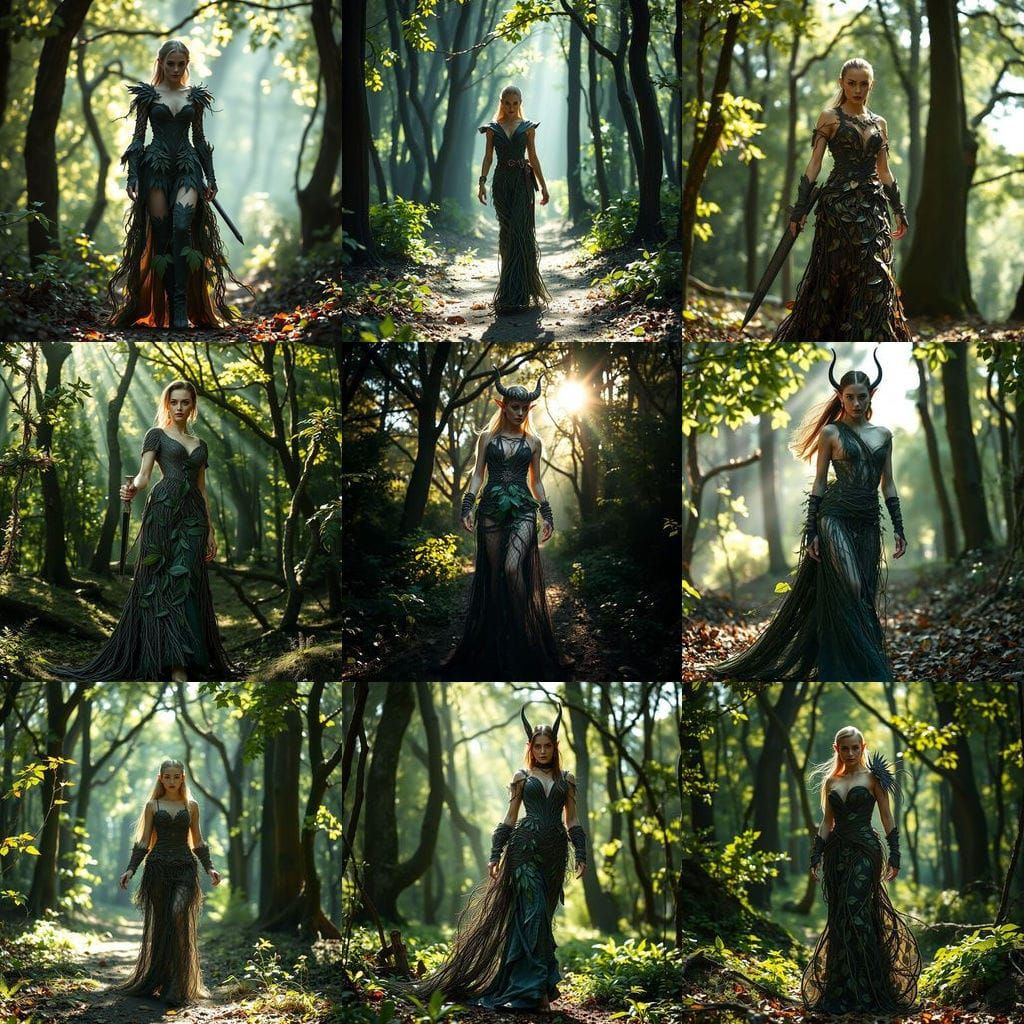Elegant Elven Warrior Strolls Through Enchanted Forest in Dr...
