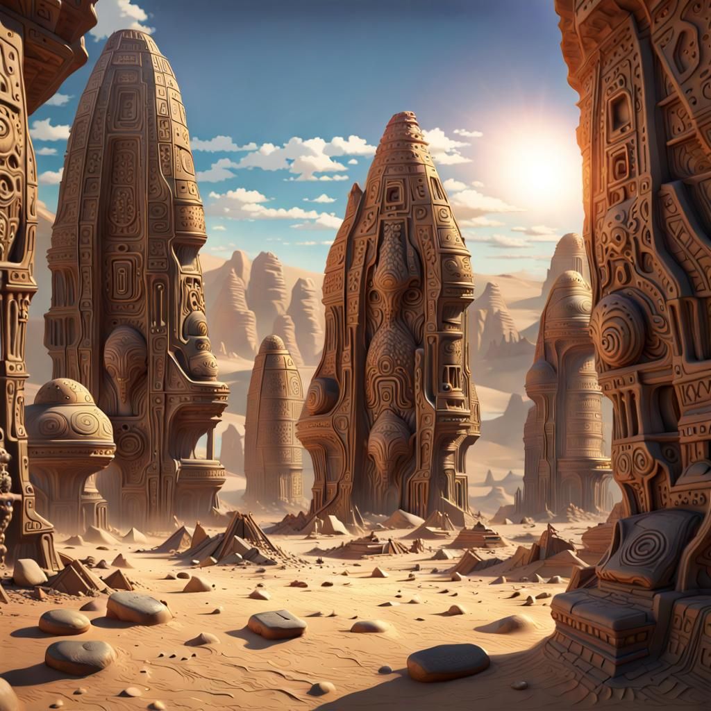 An ancient stone city, it's stones recently blown clear of s...