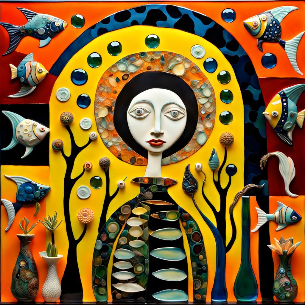 Whimsical Fish Escape in Naive Art Style