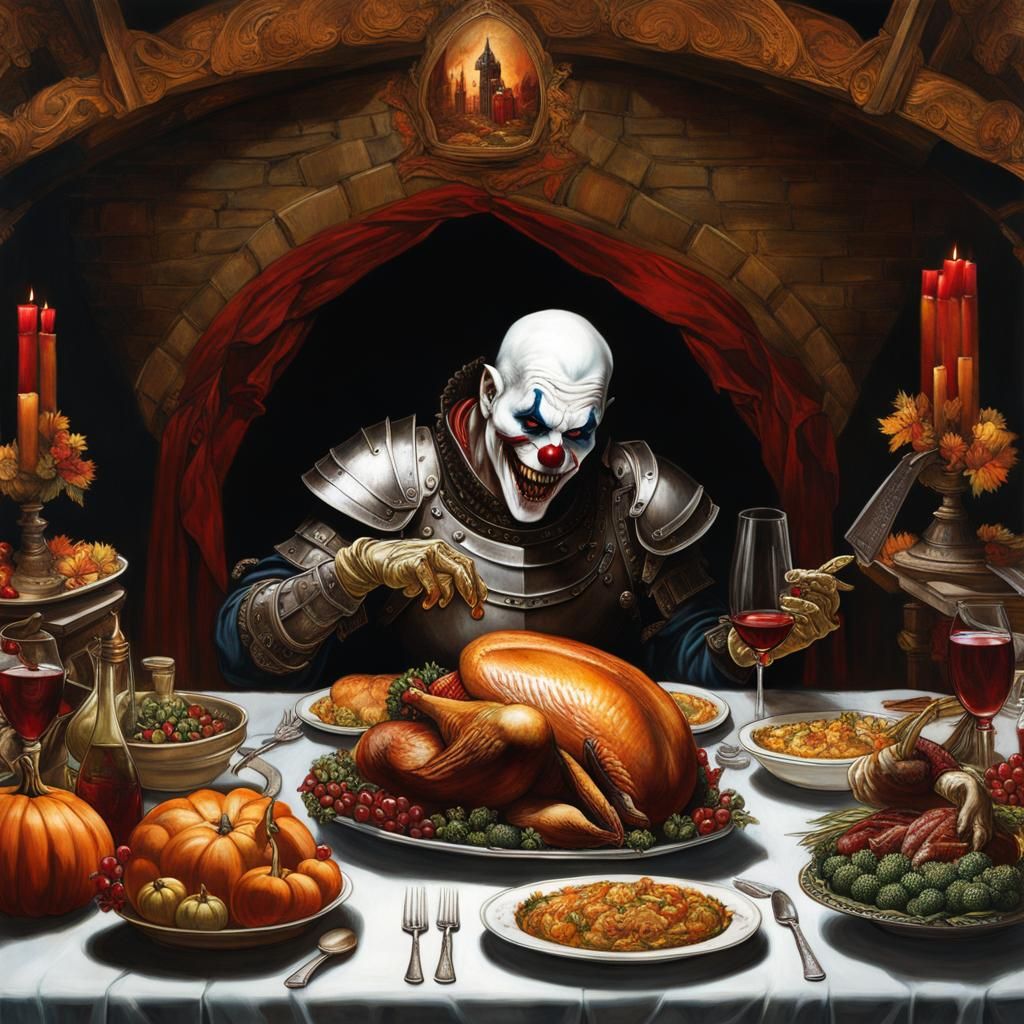 Undead Ghoul's Thanksgiving Feast in Maximalist Style