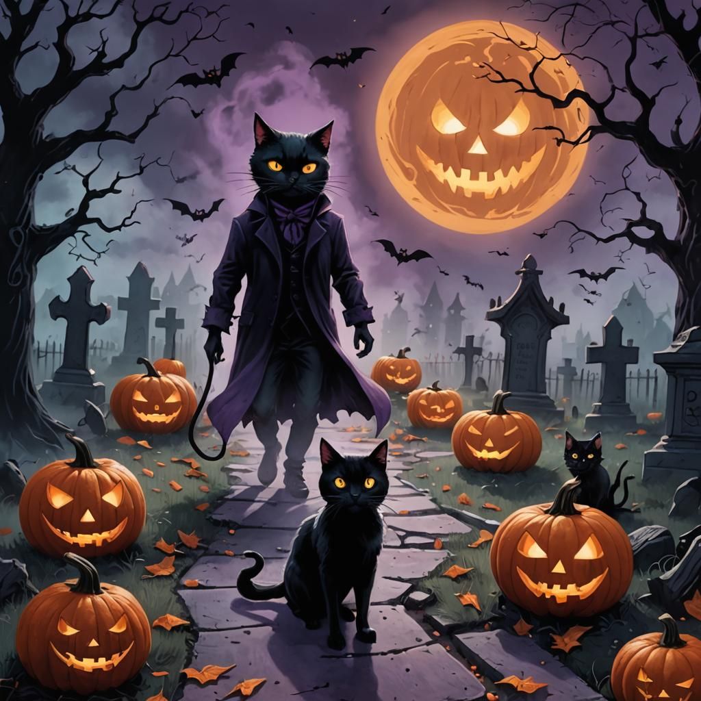 Devil Dead's Graveyard Walk: A Dark Fantasy Illustration